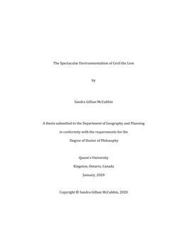 The Spectacular Environmentalism of Cecil the Lion by Sandra Gillian Mccubbin A