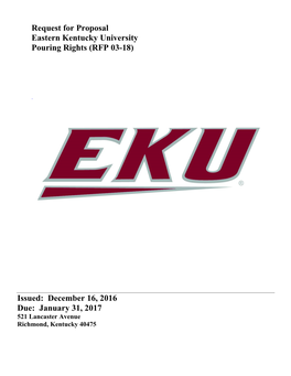 Request for Proposal Eastern Kentucky University Pouring Rights (RFP 03-18)