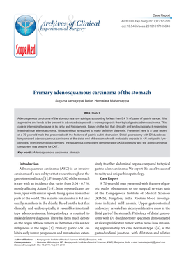 Primary Adenosquamous Carcinoma of the Stomach Suguna Venugopal Belur, Hemalata Mahantappa
