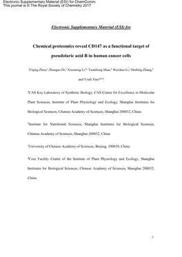 Chemical Proteomics Reveal CD147 As a Functional Target of Pseudolaric