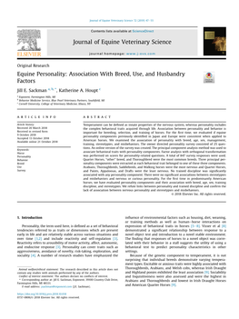 Equine Personality: Association with Breed, Use, and Husbandry Factors