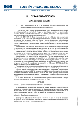 Real Decreto 1838/2009, De 27 De Noviembre, Por El Que Se Actualizan Las Servidumbres Aeronáuticas Del Aeropuerto De Burgos