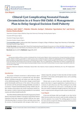 Clitoral Cyst Complicating Neonatal Female Circumcision in a 6 Years Old Child: a Management Plan to Delay Surgical Excision Until Puberty