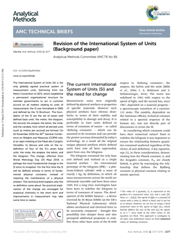 Revision of the International System of Units (Background Paper) Cite This: Anal