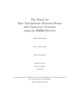 The Search for Rare Non-Hadronic B-Meson Decays with Final-State Neutrinos Using the BABAR Detector