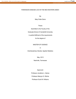 PARKINSON DISEASE LOCI in the MID-WESTERN AMISH by Mary