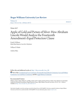 Apple of Gold and Picture of Silver: How Abraham Lincoln Would Analyze the Fourteenth Amendment's Equal Protection Clause Frank J