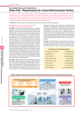 Green Fab1—Requirements for a Good Semiconductor Factory