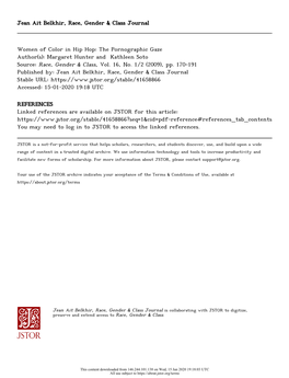 Women of Color in Hip Hop: the Pornographic Gaze Author(S): Margaret Hunter and Kathleen Soto Source: Race, Gender & Class, Vol