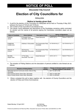 NOTICE of POLL Election of City Councillors