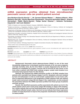 Mrna Expression Profiles Obtained from Microdissected Pancreatic Cancer Cells Can Predict Patient Survival