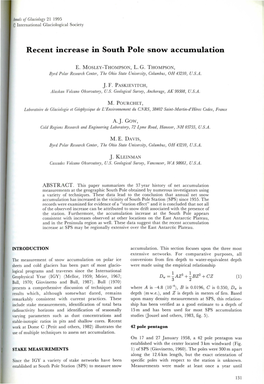 Recent Increase in South Pole Snow Accumulation