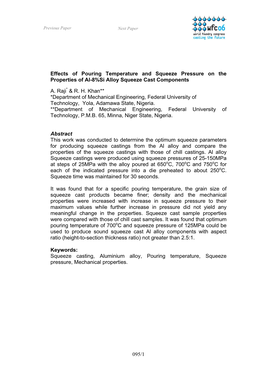 095/1 Effects of Pouring Temperature and Squeeze Pressure on The