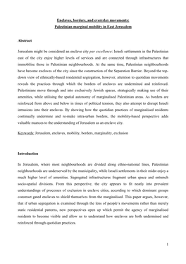 Palestinian Marginal Mobility in East Jerusalem