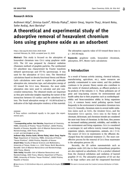 A Theoretical and Experimental Study of the Adsorptive Removal of Hexavalent Chromium Ions Using Graphene Oxide As an Adsorbent