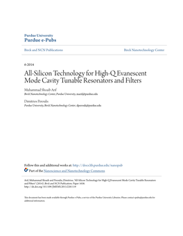 All-Silicon Technology for High-Q Evanescent Mode Cavity Tunable