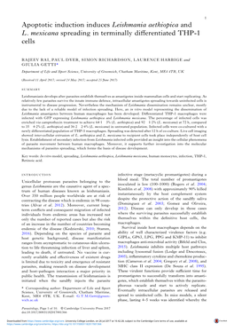 Apoptotic Induction Induces Leishmania Aethiopica and L. Mexicana Spreading in Terminally Differentiated THP-1 Cells