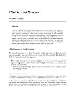 Clitics in Word Grammar*