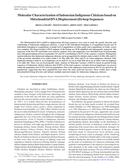 Molecular Characterization of Indonesian Indigenous Chickens Based on Mitochondrial DNA Displacement (D)-Loop Sequences