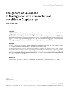 The Genera of Lauraceae in Madagascar with Nomenclatural Novelties in Cryptocarya
