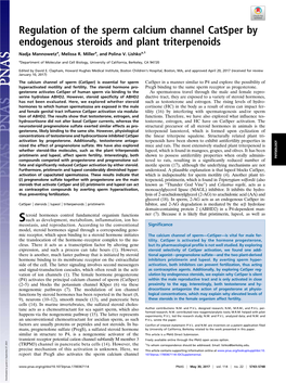 Regulation of the Sperm Calcium Channel Catsper by Endogenous Steroids and Plant Triterpenoids