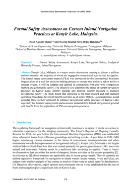 Formal Safety Assessment on Current Inland Navigation Practices at Kenyir Lake, Malaysia