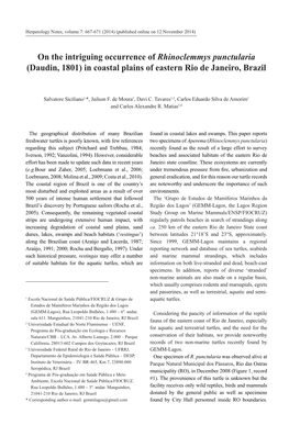 On the Intriguing Occurrence of Rhinoclemmys Punctularia (Daudin, 1801) in Coastal Plains of Eastern Rio De Janeiro, Brazil