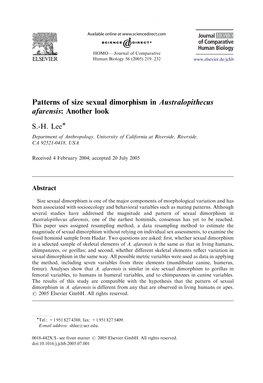 Patterns of Size Sexual Dimorphism in Australopithecus Afarensis: Another Look