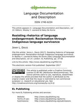 Resisting Rhetorics of Language Endangerment: Reclamation Through Indigenous Language Survivance