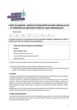 Objet Du Marche : Service De Transport En Ligne Virtuelle Sur Le Territoire De Bretagne Porte De Loire Communaute