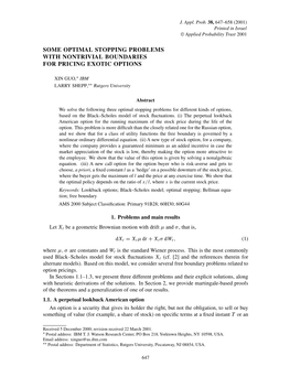 J. Appl. Prob. 38(3) 647-658 Pricing Exotic Options