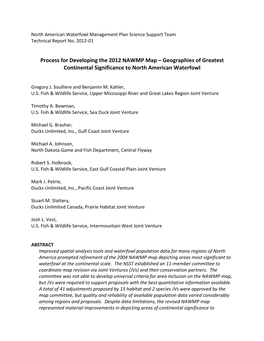 Process for Developing the 2012 NAWMP Map – Geographies of Greatest Continental Significance to North American Waterfowl