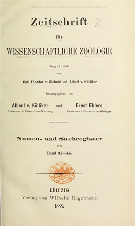 Zeitschrift F©Ơr Wissenschaftliche Zoologie