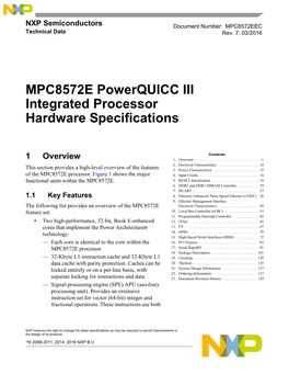 MPC8572E Powerquicc III Integrated Processor Hardware Specifications