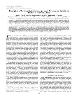 Description of Perkinsus Beihaiensis N. Sp., a New Perkinsus Sp. Parasite in Oysters of Southern China