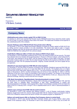 Company News SECURITIES MARKET NEWS LETTER Weekly