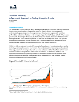 Thematic Investing: a Systematic Approach to Finding Disruptive Trends by Ing-Chea Ang April 2021