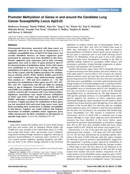 Promoter Methylation of Genes in and Around the Candidate Lung Cancer Susceptibility Locus 6Q23-25