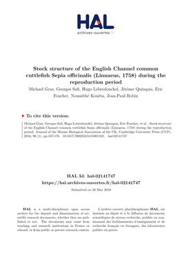 Stock Structure of the English Channel Common Cuttlefish Sepia Officinalis