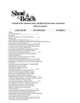 Journal of the American Shore and Beach Preservation Association Table of Contents