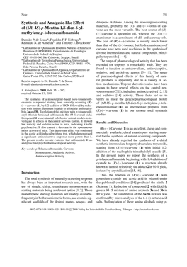 Methylene-P-Toluenesulfonamide (−)-Carvone Is Spearmint Oil, Whereas the (S)-(+)- a B Enantiomer Is a Constituent of Dill and Caraway Oils