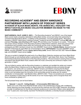 Recording Academy® and Ebony Announce