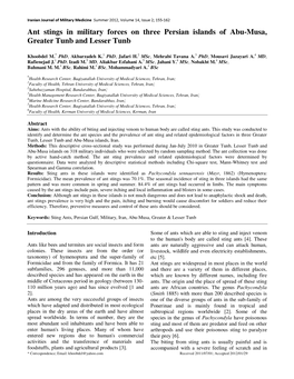 Ant Stings in Military Forces on Three Persian Islands of Abu-Musa, Greater Tunb and Lesser Tunb