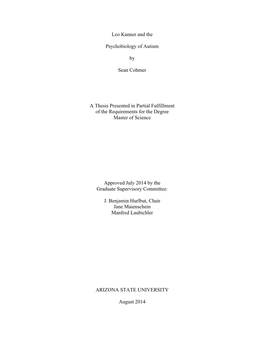 Leo Kanner and the Psychobiology of Autism