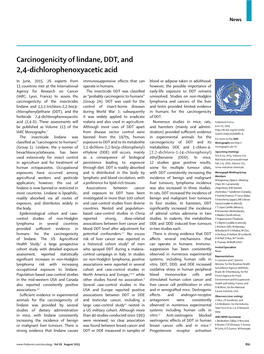 Carcinogenicity of Lindane, DDT, and 2,4-Dichlorophenoxyacetic Acid