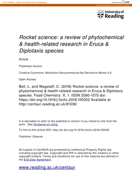 Health-Related Research in Eruca Ampamp; Diplotaxis Species