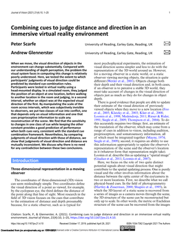 Combining Cues to Judge Distance and Direction in an Immersive Virtual Reality Environment