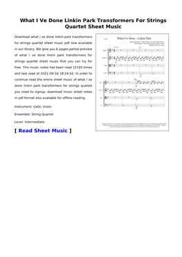 What I Ve Done Linkin Park Transformers for Strings Quartet Sheet Music