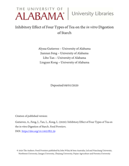 Inhibitory Effect of Four Types of Tea on the in Vitro Digestion of Starch