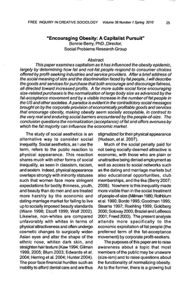 "Encouraging Obesity: a Capitalist Pursuit" Bonnie Berry, Phd.,Director, Social Problems Research Group